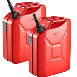 Newly Upgraded Oil-Tight!VEVOR Metal Fuel Container, 5.3 Gallon, Fuel Jerry Can with Spout and Comfort Handle, 6 L/min Max Flow Rate, Leakproof & Corrosion-resistant Metal Gas Tank Most Cars Motorcycle ATV UTV, Red, 2 Packs