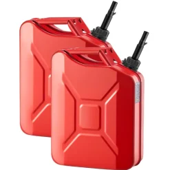 Newly Upgraded Oil-Tight！VEVOR Metal Fuel Container, 5.3 Gallon, Fuel Jerry Can with Spout and Comfort Handle, 6 L/min Max Flow Rate, Leakproof & Corrosion-resistant Metal Gas Tank Most Cars Motorcycle ATV UTV, Red, 2 Packs