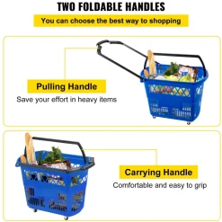 Shopping Basket with Handle on Castors- Blue Pack of 6