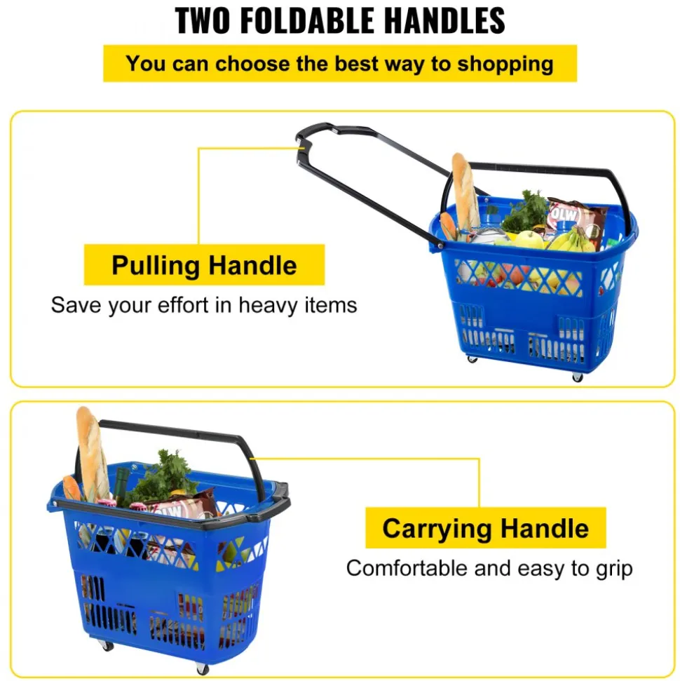 Shopping Basket with Handle on Castors- Blue Pack of 6