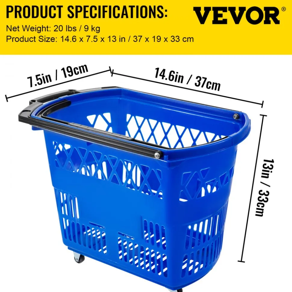 Shopping Basket with Handle on Castors- Blue Pack of 6