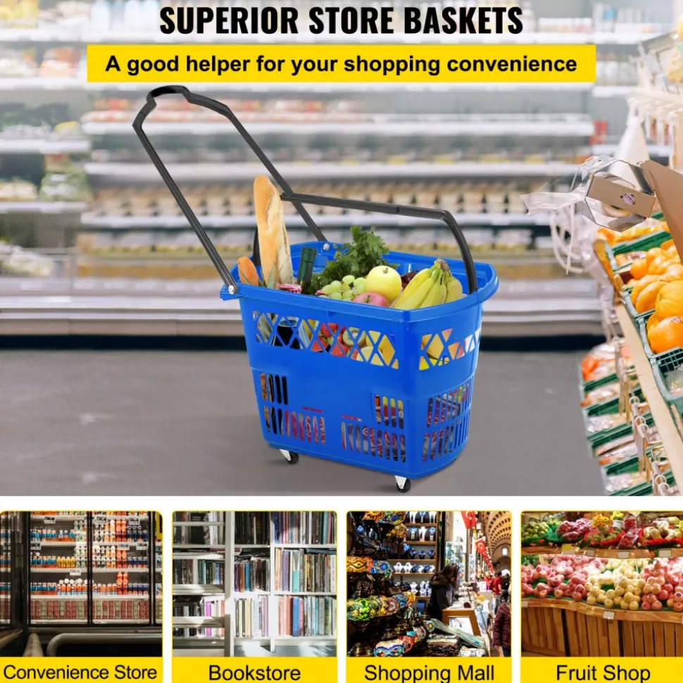 Shopping Basket with Handle on Castors- Blue Pack of 6