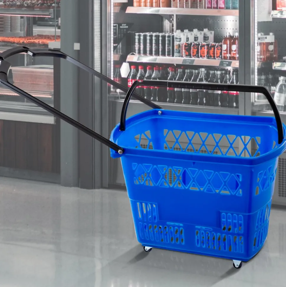 Shopping Basket with Handle on Castors- Blue Pack of 6