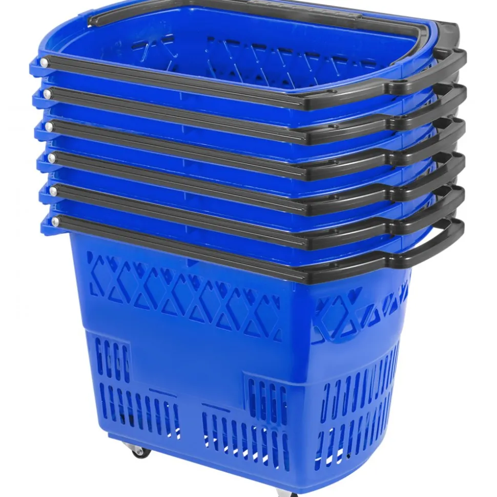 Shopping Basket with Handle on Castors- Blue Pack of 6