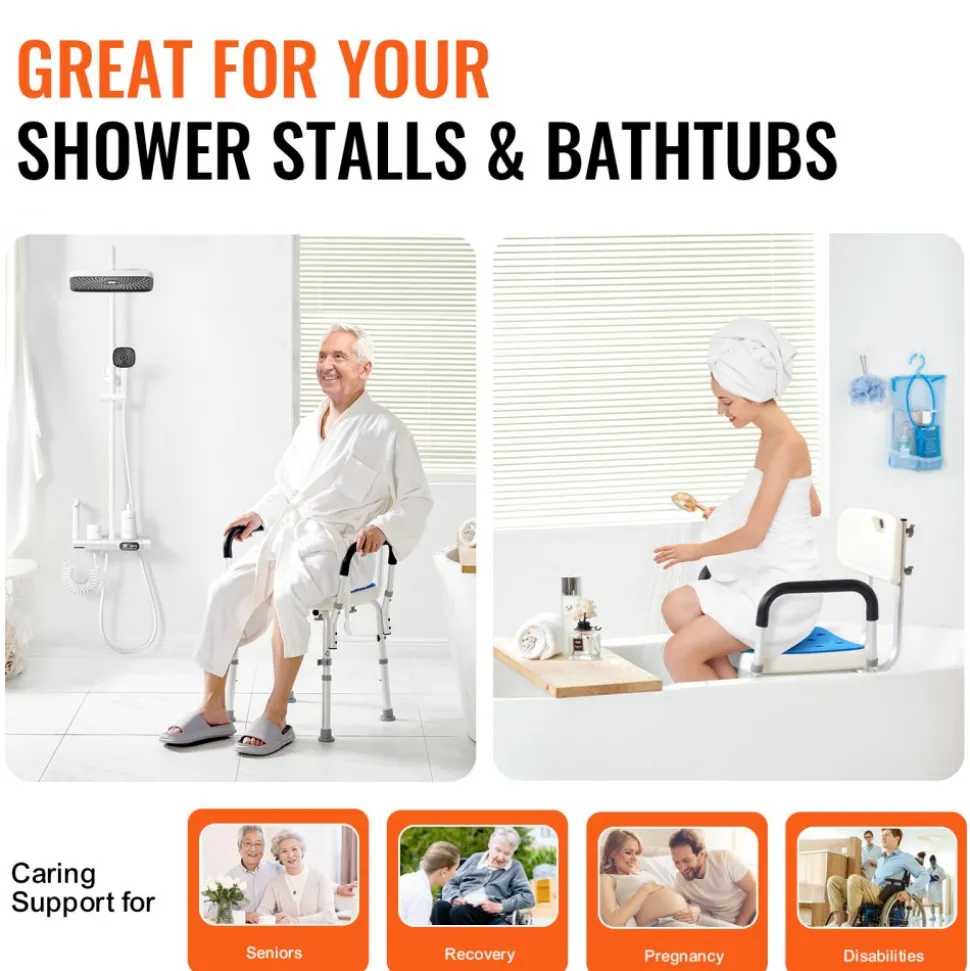 Shower Chair, 400 lbs Capacity, Shower Seat with Back, Adjustable Height Shower Stool, Shower Chair for Inside Shower Bathtub, Non-slip Bathroom Bench Bath Chair for Elderly Disabled Handicap