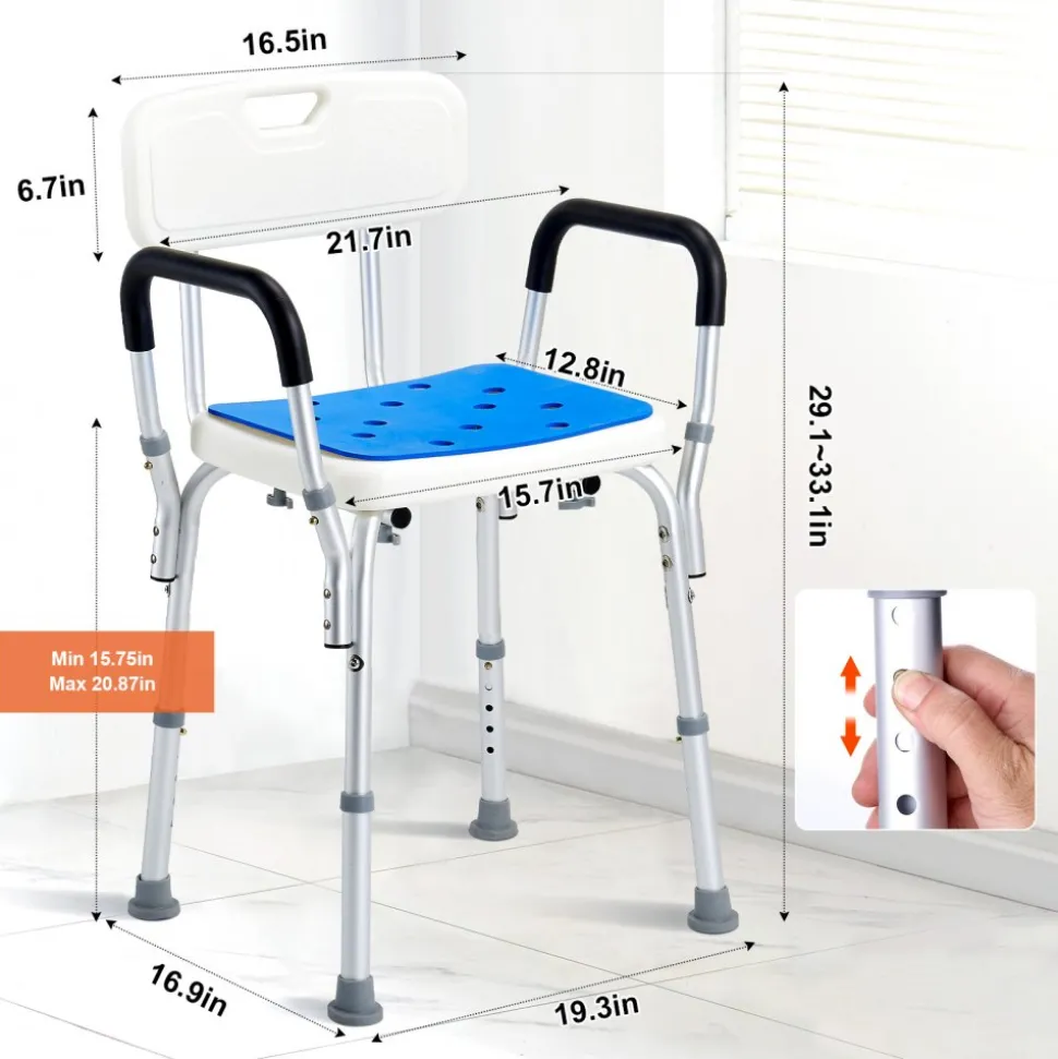 Shower Chair, 400 lbs Capacity, Shower Seat with Back, Adjustable Height Shower Stool, Shower Chair for Inside Shower Bathtub, Non-slip Bathroom Bench Bath Chair for Elderly Disabled Handicap