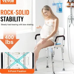 Shower Chair, 400 lbs Capacity, Shower Seat with Back, Adjustable Height Shower Stool, Shower Chair for Inside Shower Bathtub, Non-slip Bathroom Bench Bath Chair for Elderly Disabled Handicap
