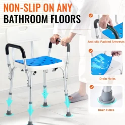 Shower Chair, 400 lbs Capacity, Shower Seat with Back, Adjustable Height Shower Stool, Shower Chair for Inside Shower Bathtub, Non-slip Bathroom Bench Bath Chair for Elderly Disabled Handicap