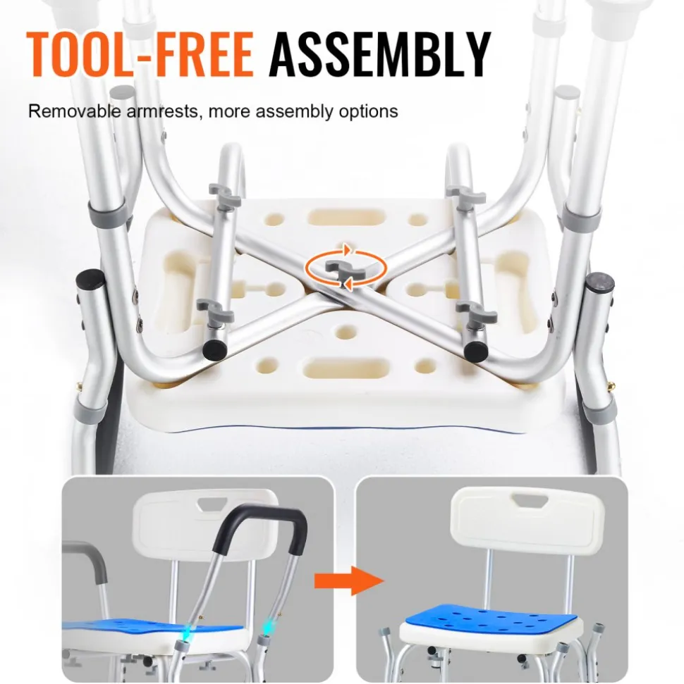 Shower Chair, 400 lbs Capacity, Shower Seat with Back, Adjustable Height Shower Stool, Shower Chair for Inside Shower Bathtub, Non-slip Bathroom Bench Bath Chair for Elderly Disabled Handicap