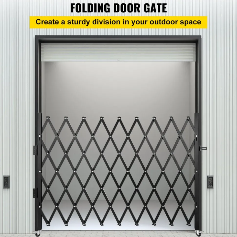 Single Folding Security Gate, 74"W x 51.57"H Folding Door Gate, Steel Accordion Security Gate, Flexible Expanding Security Gate, 360° Rolling Barricade Gate, Scissor Gate or Door with Padlock