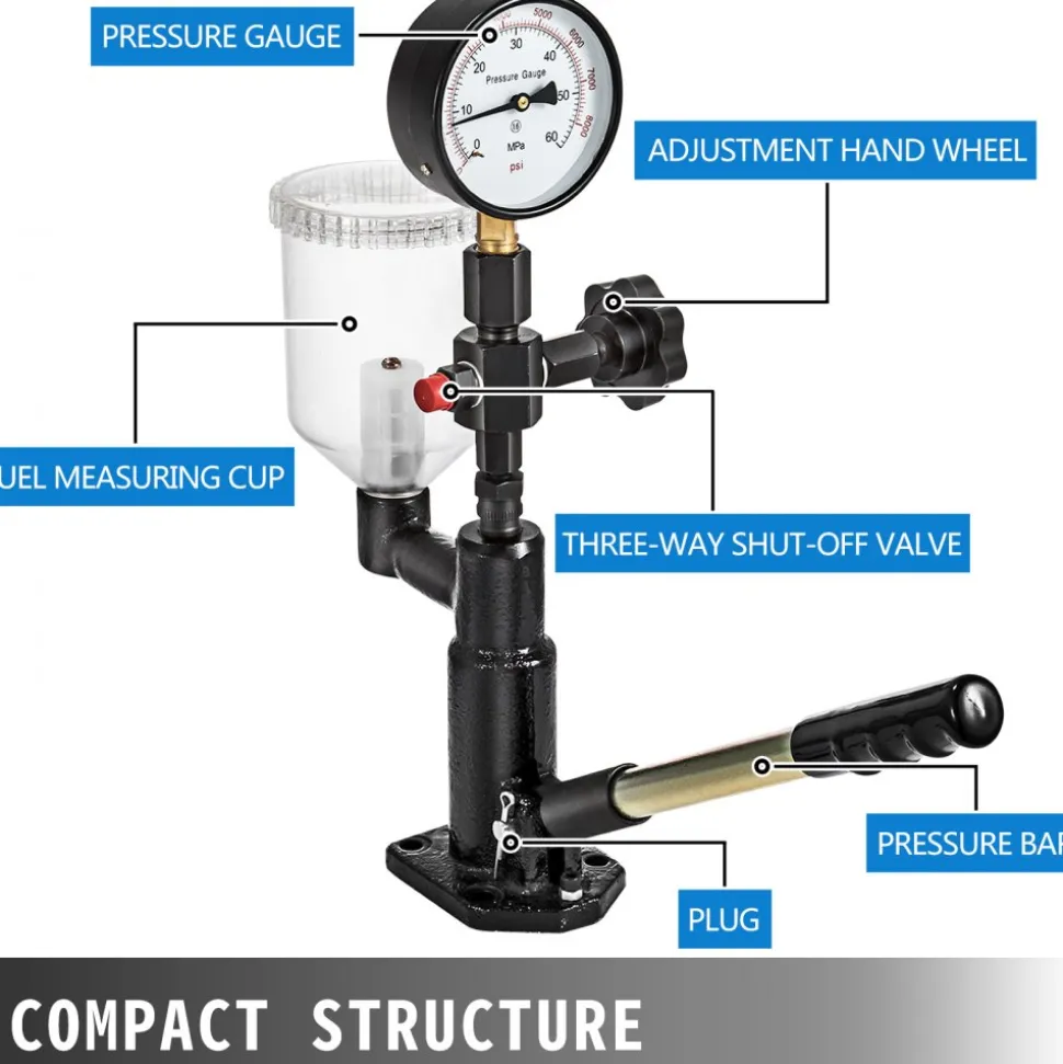 SKYSHALO Diesel Injector Tester with Dual Scale Gauge, 400Bar/6000PSI, for Accurate Pressure Adjustment & Nozzle Examination