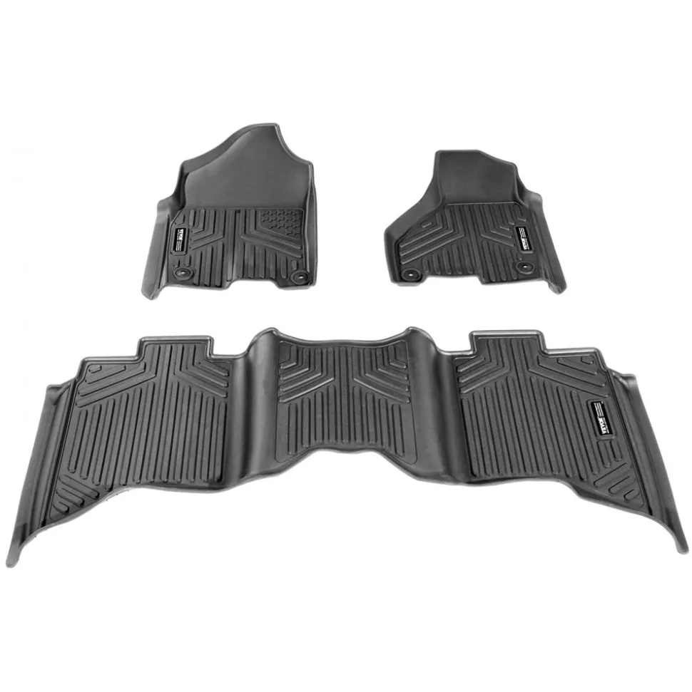 SKYSHALO Truck Floor Liners, Fits Dodge Ram 1500/2500/3500 & 1500 Classic 2013-2018/2019-2022(Crew Cab Only), Include 3 Front & Second Row Mats, Weather-Resistant TPE Custom Fit Mats for Pickup, Black