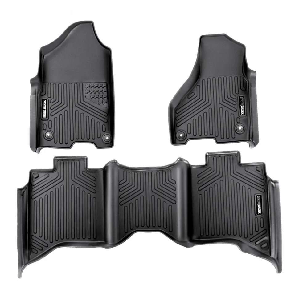 SKYSHALO Truck Floor Liners, Fits Dodge Ram 1500/2500/3500 & 1500 Classic 2013-2018/2019-2022(Crew Cab Only), Include 3 Front & Second Row Mats, Weather-Resistant TPE Custom Fit Mats for Pickup, Black