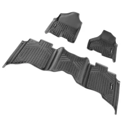 SKYSHALO Truck Floor Liners, Fits Dodge Ram 1500/2500/3500 & 1500 Classic 2013-2018/2019-2022(Crew Cab Only), Include 3 Front & Second Row Mats, Weather-Resistant TPE Custom Fit Mats for Pickup, Black