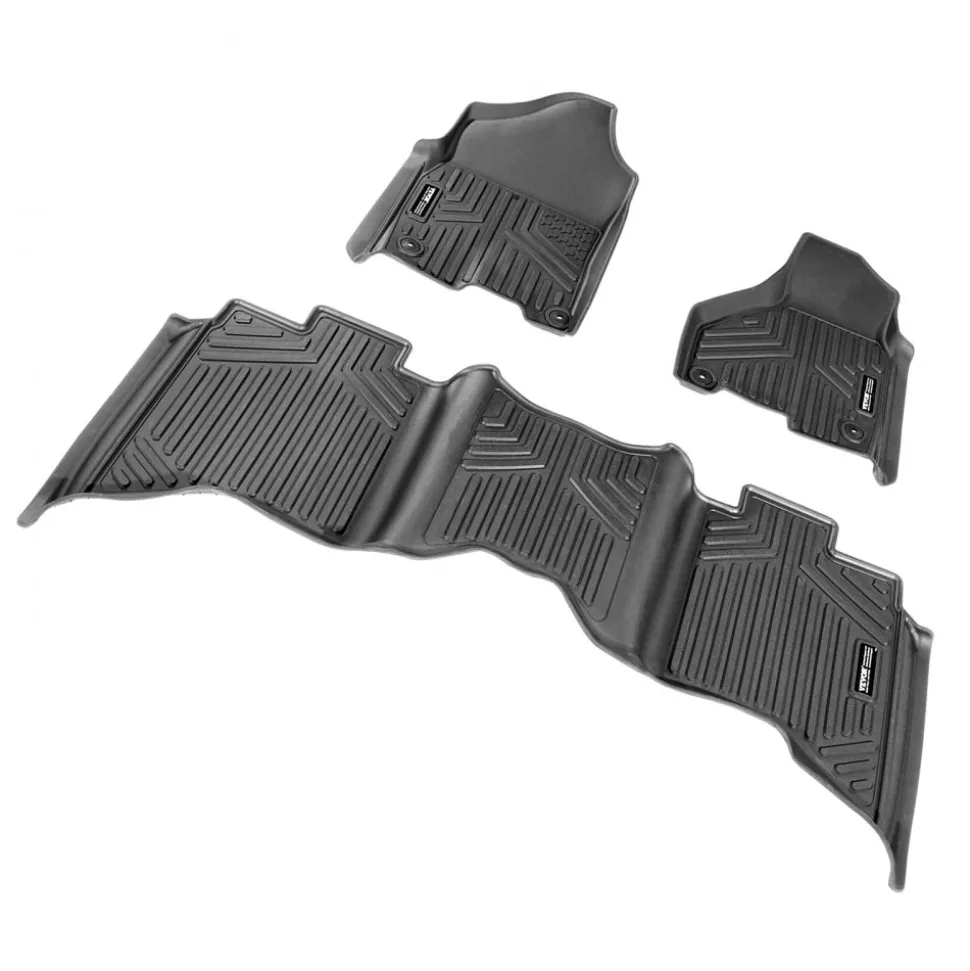 SKYSHALO Truck Floor Liners, Fits Dodge Ram 1500/2500/3500 & 1500 Classic 2013-2018/2019-2022(Crew Cab Only), Include 3 Front & Second Row Mats, Weather-Resistant TPE Custom Fit Mats for Pickup, Black