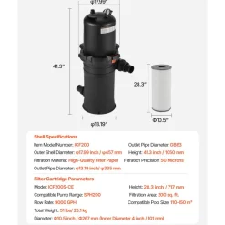 200 sq.ft² Cartridge Pool Filter Valve 9000 GPH Swimming Pool Filtration System