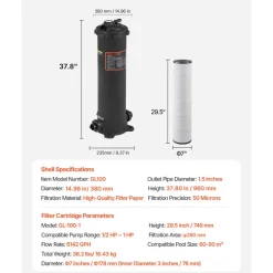 100 sq.ft² Cartridge Pool Filter Valve 6142 GPH Swimming Pool Filtration System