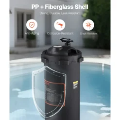 100 sq.ft² Cartridge Pool Filter Valve 6142 GPH Swimming Pool Filtration System