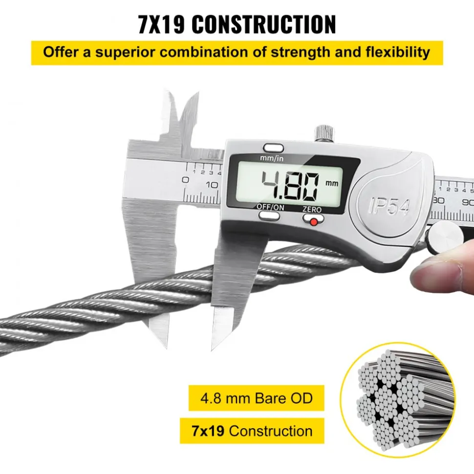 304 Stainless Steel Wire Rope Cable, 3/16", 7x19, 250 ft reel