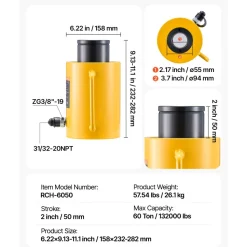 60ton 50mm Hollow Plunger Hydraulic Cylinder Jack