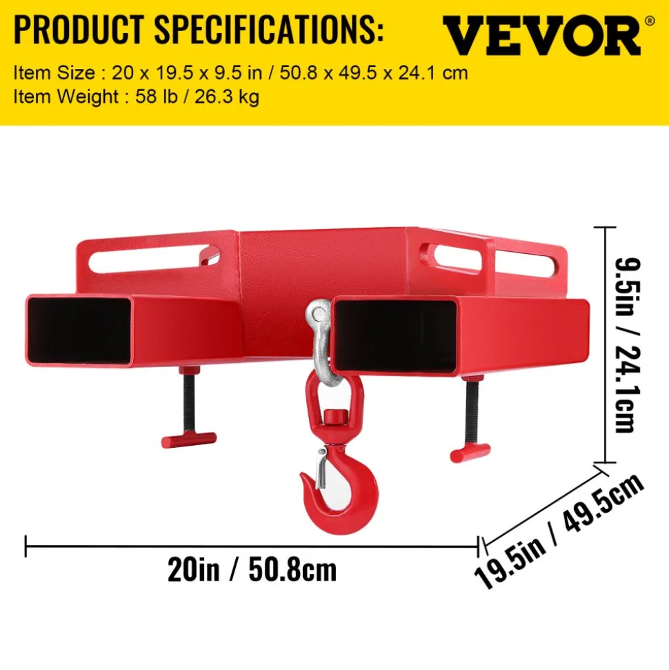 3 Tonne Large Forklift Lifting Hook Attachment 3000kg Telehandler Crane Jib Test Cert