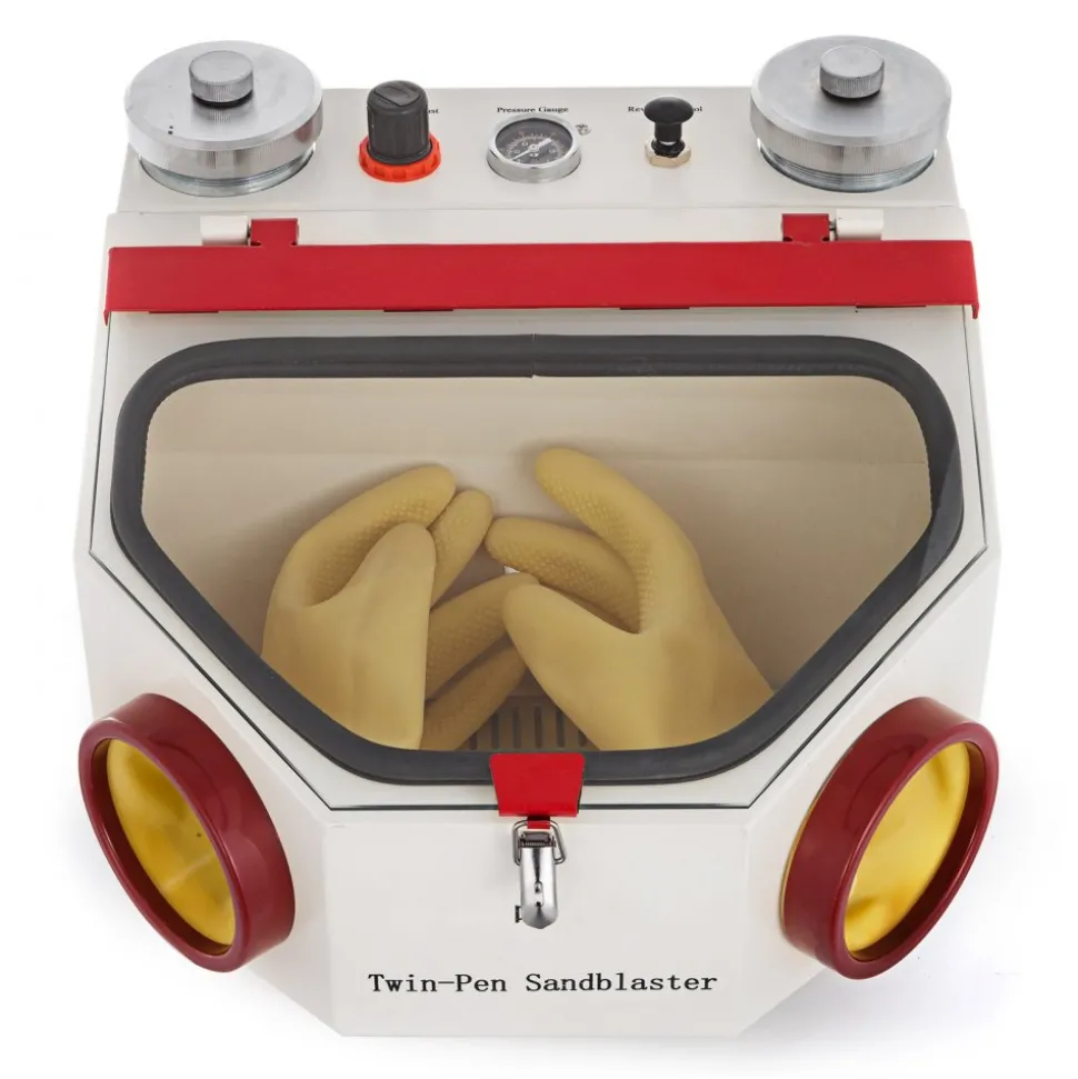 Twin Pen Sandblaster Double Pen Sand Blaster Machine for Dental Lab 2 Tanks Lamp