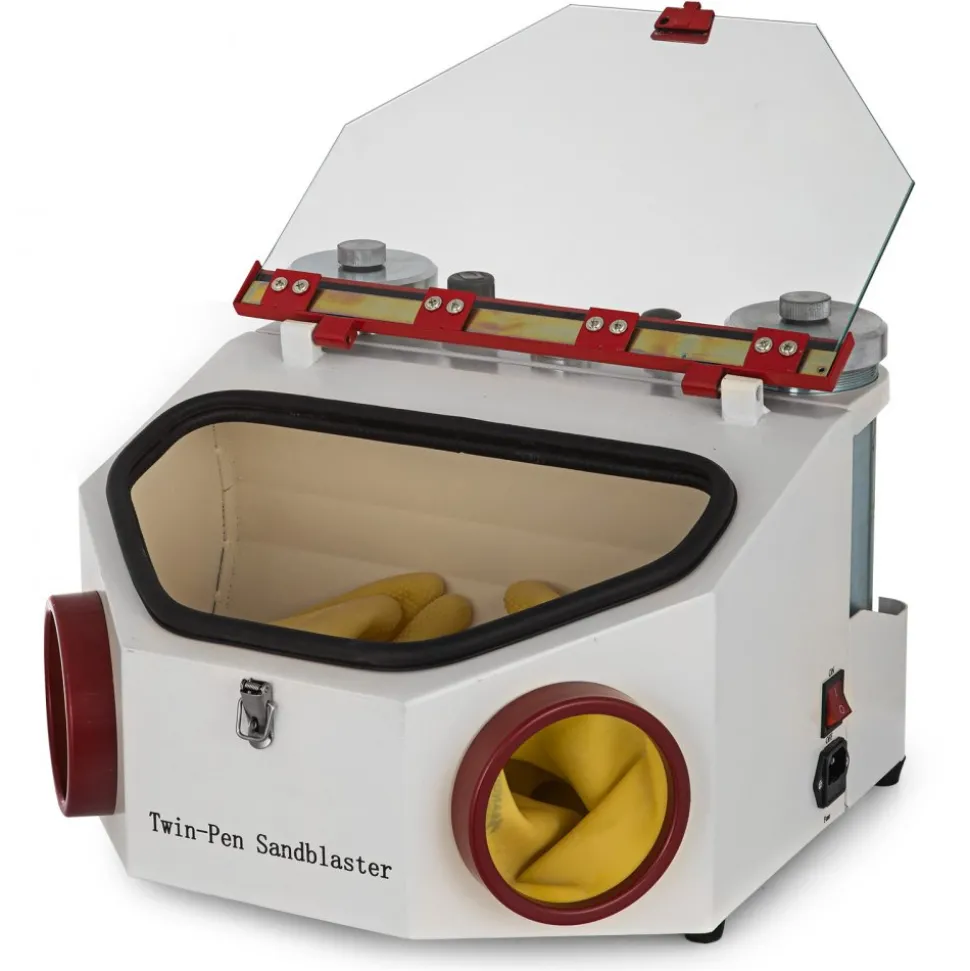 Twin Pen Sandblaster Double Pen Sand Blaster Machine for Dental Lab 2 Tanks Lamp