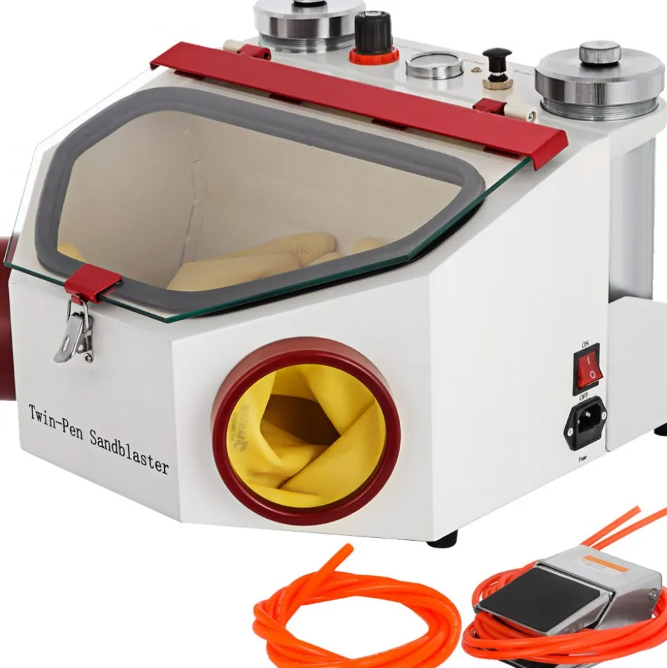 Twin Pen Sandblaster Double Pen Sand Blaster Machine for Dental Lab 2 Tanks Lamp