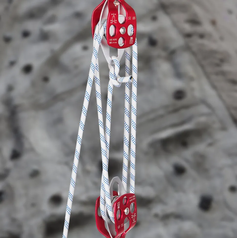 Twin Sheave Block and Tackle 0.43-0.5Inch 100-200Ft Twin Sheave Block with Braid Rope 30-35KN 6600-7705LBS Double Pulley Rigging (1/2" x 200')