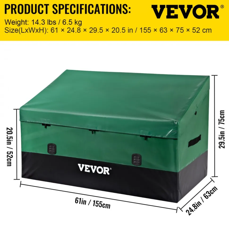 VEOVR Outdoor Storage Box, 150 Gallon Waterproof PE Tarpaulin Deck Box with Galvanized Frame, All-Weather Protection & Portable, for Camping, Garden, Poolside, and Yard, Brown & Blue