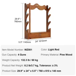 VEVOE Gun Rack, Wood Gun Rack Wall Mount, Gun Display Rack holds 4 Rifles, Shotguns, 132 lb Heavy Duty Wall Storage Display Rifle Rack with Soft Padding