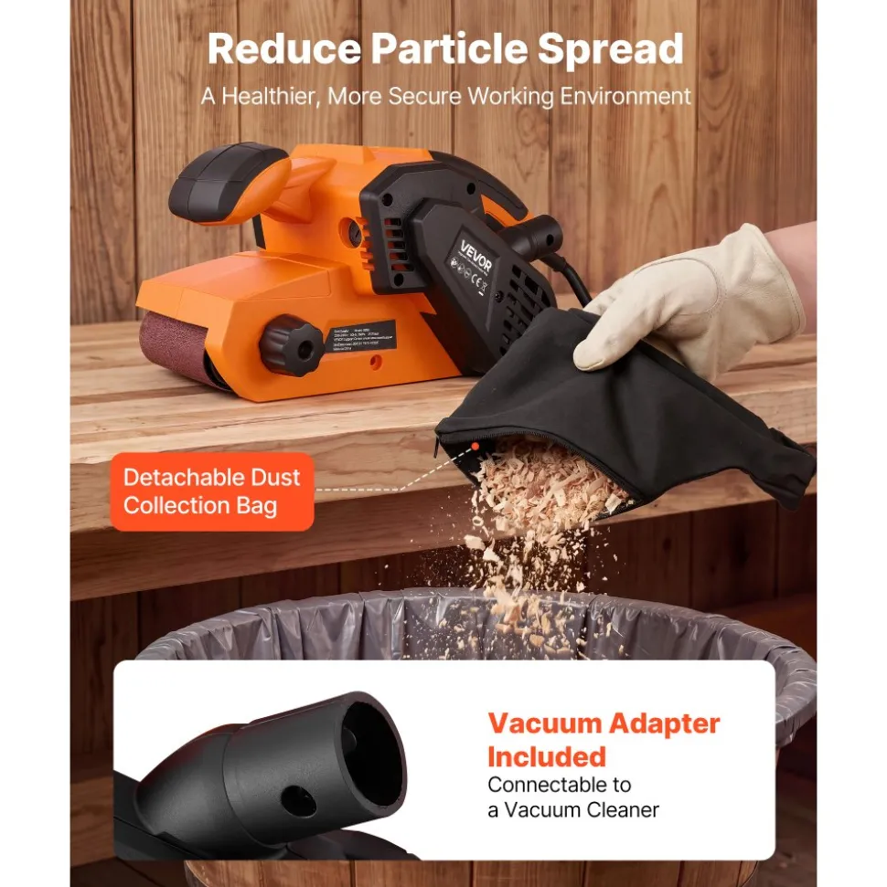 VEVOR 7A Belt Sander 3" x 21" Woodworking Belt Sander 6 Speeds 630-1200 FPM, 2-in-1 Handheld & Benchtop Sanding Machine with 2 Dust Bags, 10PCS Sanding Belts & 2 Clamps for Woodworking Projects