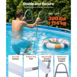 VEVOR Above Ground Pool Ladder, 4-Step Steel A-Frame Swimming Pool Stairs for 48 in High Wall, 300 lbs Capacity Entry/Exit Steps with Secure Non-Slip Sturdy Wide Step, Easy Setup, Gray & White