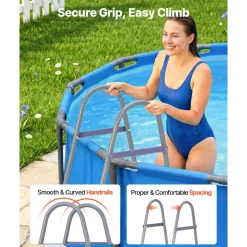 VEVOR Above Ground Pool Ladder, 4-Step Steel A-Frame Swimming Pool Stairs for 48 in High Wall, 300 lbs Capacity Entry/Exit Steps with Secure Non-Slip Sturdy Wide Step, Easy Setup, Gray & White