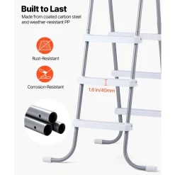 VEVOR Above Ground Pool Ladder, 3-Step Steel A-Frame Swimming Pool Stairs for 42 in High Wall, 300 lbs Capacity Entry/Exit Steps with Secure Non-Slip Sturdy Wide Step, Easy Setup, Gray & White