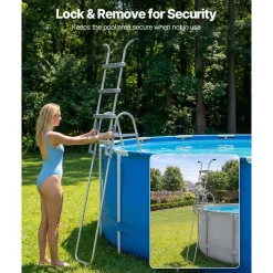 VEVOR Above Ground Pool Ladder, 4-Step Steel A-Frame Swimming Pool Stairs for 52 in High Wall, 300 lbs Capacity Entry/Exit Steps with Secure Non-Slip Sturdy Wide Step, Easy Setup Outdoor, Gray