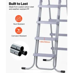 VEVOR Above Ground Pool Ladder, 4-Step Steel A-Frame Swimming Pool Stairs for 52 in High Wall, 300 lbs Capacity Entry/Exit Steps with Secure Non-Slip Sturdy Wide Step, Easy Setup Outdoor, Gray