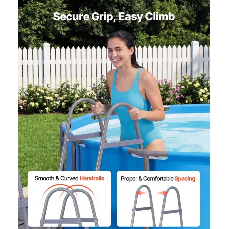 VEVOR Above Ground Pool Ladder, 2-Step Steel A-Frame Swimming Pool Stairs for 33 in High Wall, 300 lbs Capacity Entry/Exit Steps with Secure Non-Slip Sturdy Wide Step, Easy Setup Outdoor, Gray