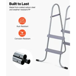 VEVOR Above Ground Pool Ladder, 2-Step Steel A-Frame Swimming Pool Stairs for 33 in High Wall, 300 lbs Capacity Entry/Exit Steps with Secure Non-Slip Sturdy Wide Step, Easy Setup Outdoor, Gray