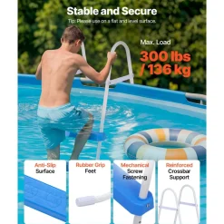 VEVOR Above Ground Pool Ladder, 3-Step Steel A-Frame Swimming Pool Stairs for 36 in High Wall, 300 lbs Capacity Entry/Exit Steps with Secure Non-Slip Sturdy Wide Step, Easy Setup, White & Blue