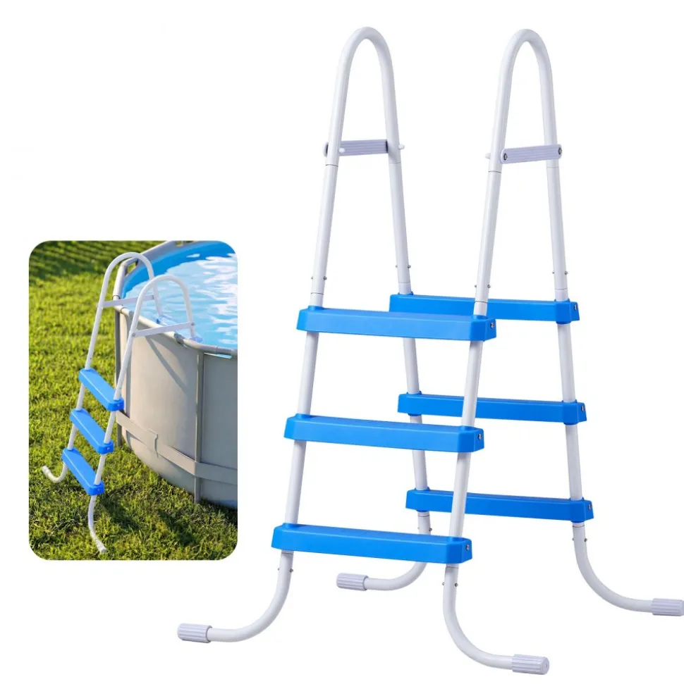VEVOR Above Ground Pool Ladder, 3-Step Steel A-Frame Swimming Pool Stairs for 36 in High Wall, 300 lbs Capacity Entry/Exit Steps with Secure Non-Slip Sturdy Wide Step, Easy Setup, White & Blue
