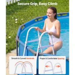 VEVOR Above Ground Pool Ladder, 3-Step Steel A-Frame Swimming Pool Stairs for 36 in High Wall, 300 lbs Capacity Entry/Exit Steps with Secure Non-Slip Sturdy Wide Step, Easy Setup, White & Blue