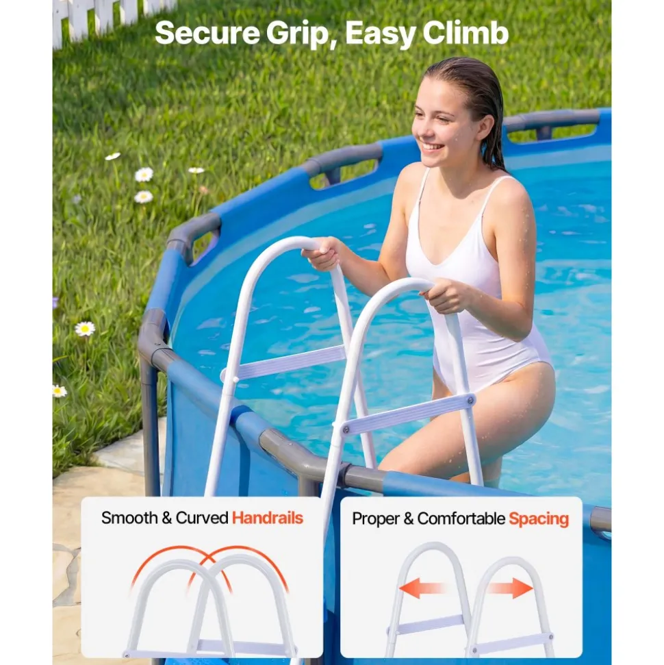 VEVOR Above Ground Pool Ladder, 3-Step Steel A-Frame Swimming Pool Stairs for 36 in High Wall, 300 lbs Capacity Entry/Exit Steps with Secure Non-Slip Sturdy Wide Step, Easy Setup, White & Blue