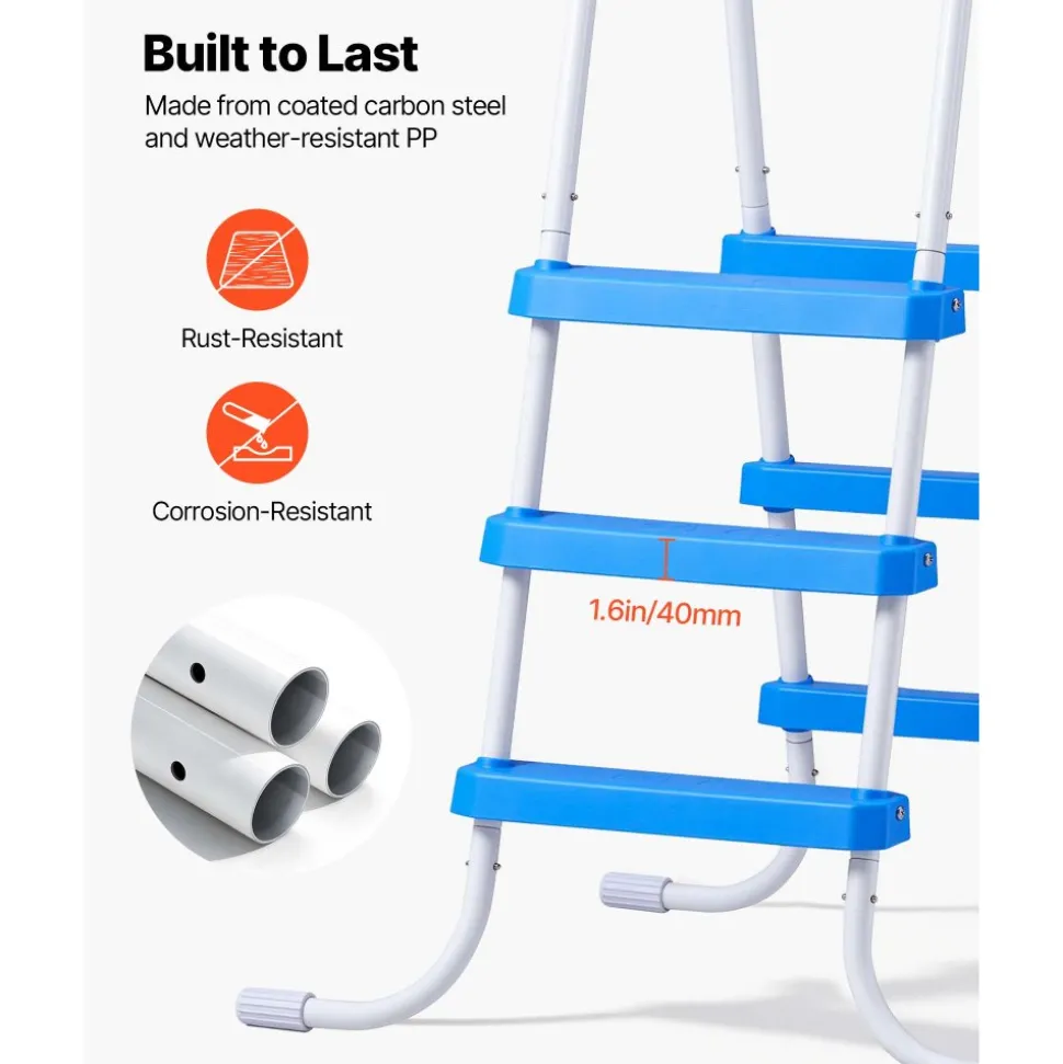 VEVOR Above Ground Pool Ladder, 3-Step Steel A-Frame Swimming Pool Stairs for 36 in High Wall, 300 lbs Capacity Entry/Exit Steps with Secure Non-Slip Sturdy Wide Step, Easy Setup, White & Blue