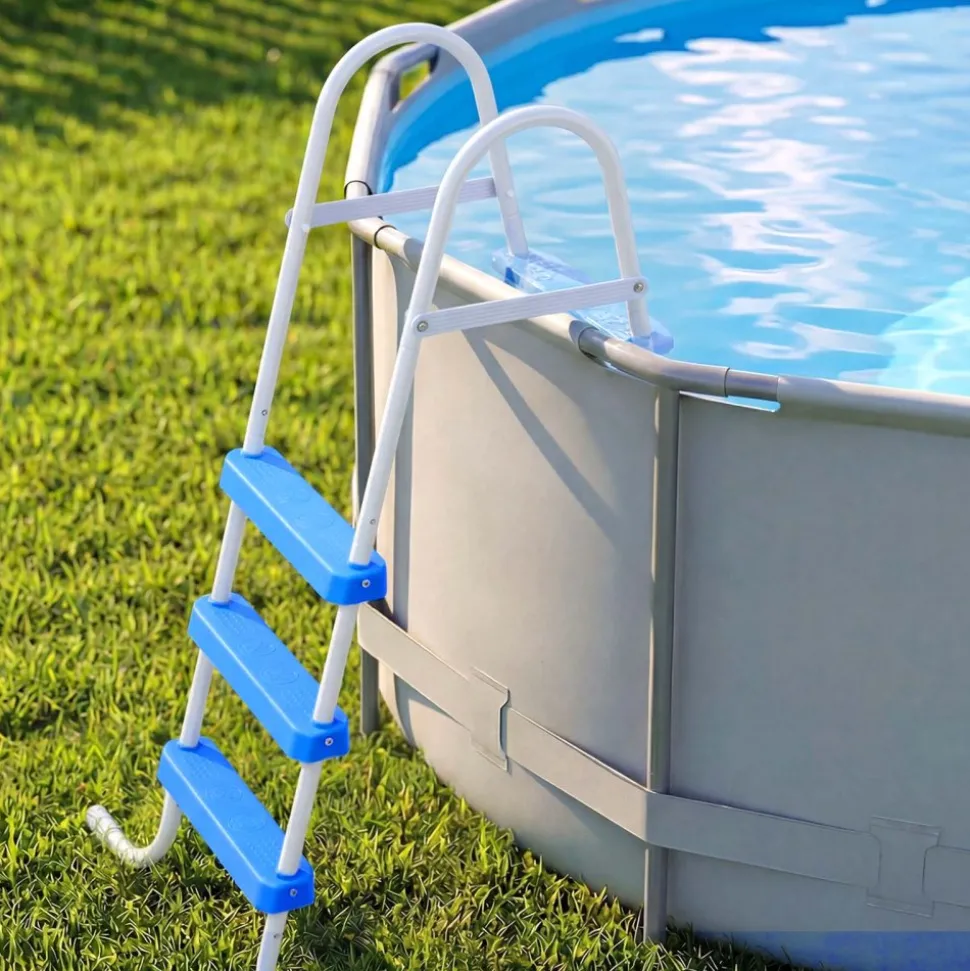 VEVOR Above Ground Pool Ladder, 3-Step Steel A-Frame Swimming Pool Stairs for 36 in High Wall, 300 lbs Capacity Entry/Exit Steps with Secure Non-Slip Sturdy Wide Step, Easy Setup, White & Blue