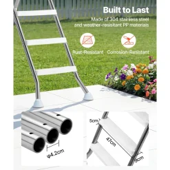 VEVOR Above Ground Pool Ladder, Stainless Steel A-Frame Swimming Pool Stairs for 49.2 in High Wall, 330 lbs Capacity Heavy Duty Entry/Exit Steps with Secure Non-Slip 4 Steps and Platform, Silver