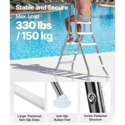 VEVOR Above Ground Pool Ladder, Stainless Steel A-Frame Swimming Pool Stairs for 49.2 in High Wall, 330 lbs Capacity Heavy Duty Entry/Exit Steps with Secure Non-Slip 4 Steps and Platform, Silver