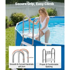VEVOR Above Ground Pool Ladder, Stainless Steel A-Frame Swimming Pool Stairs for 49.2 in High Wall, 330 lbs Capacity Heavy Duty Entry/Exit Steps with Secure Non-Slip 4 Steps and Platform, Silver