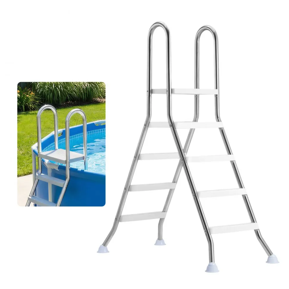 VEVOR Above Ground Pool Ladder, Stainless Steel A-Frame Swimming Pool Stairs for 49.2 in High Wall, 330 lbs Capacity Heavy Duty Entry/Exit Steps with Secure Non-Slip 4 Steps and Platform, Silver
