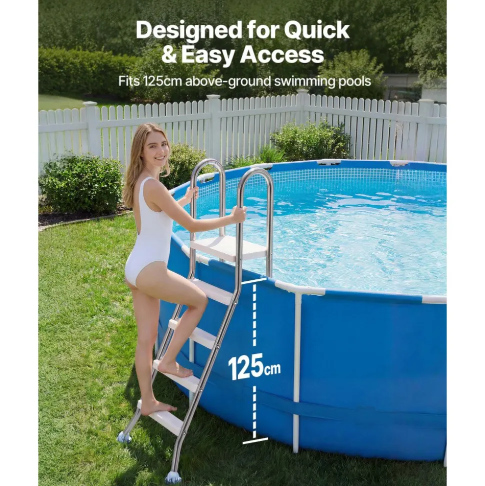 VEVOR Above Ground Pool Ladder, Stainless Steel A-Frame Swimming Pool Stairs for 49.2 in High Wall, 330 lbs Capacity Heavy Duty Entry/Exit Steps with Secure Non-Slip 4 Steps and Platform, Silver